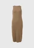Taupe Racer Ribbed Midi Dress - 8 Image 9