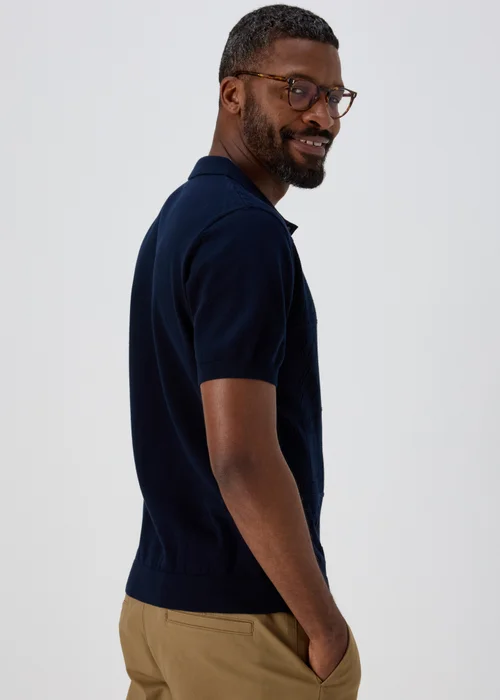Navy Pointelle Smart Knitted Polo - S Image 2
