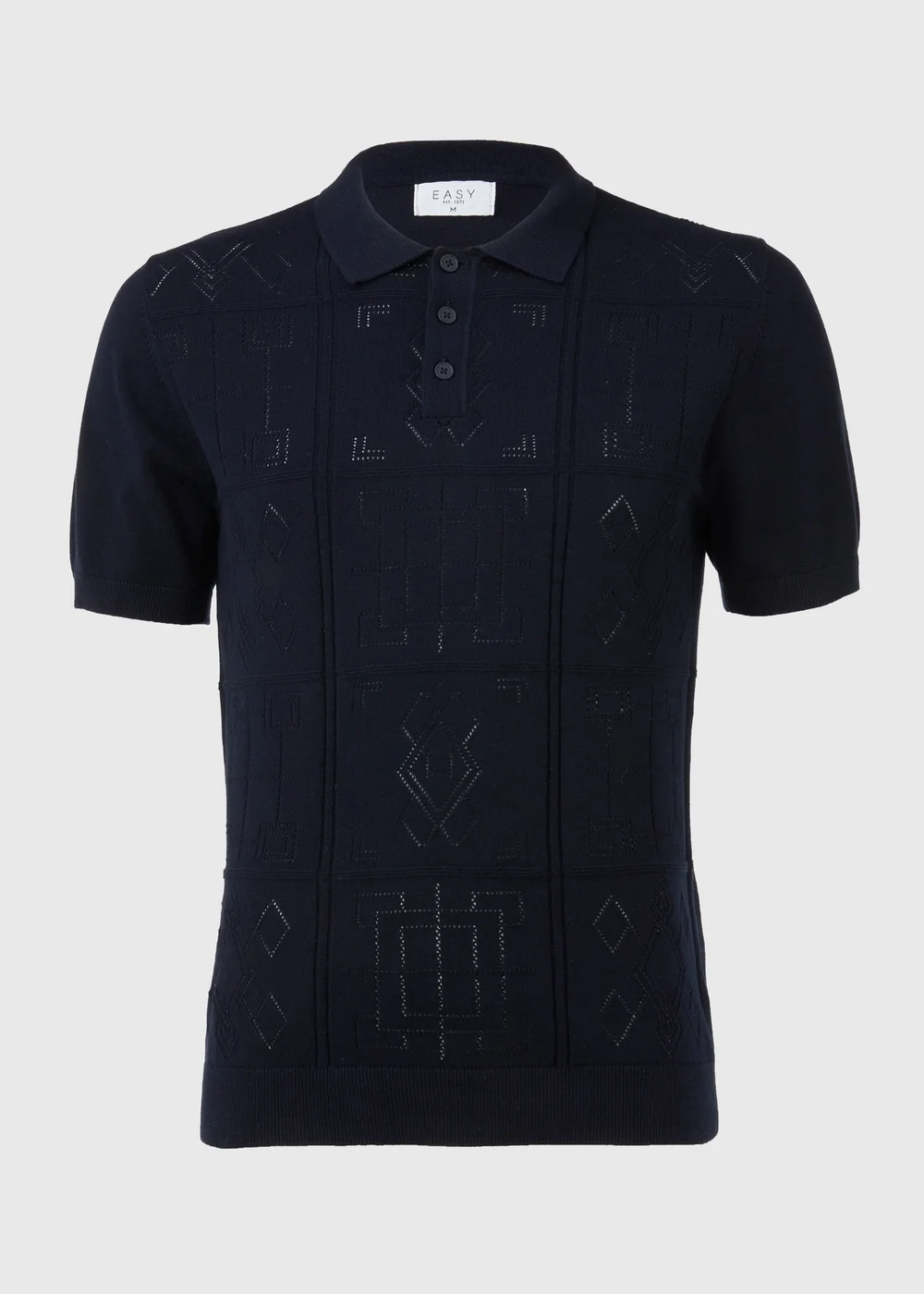 Navy Pointelle Smart Knitted Polo - S Image 5