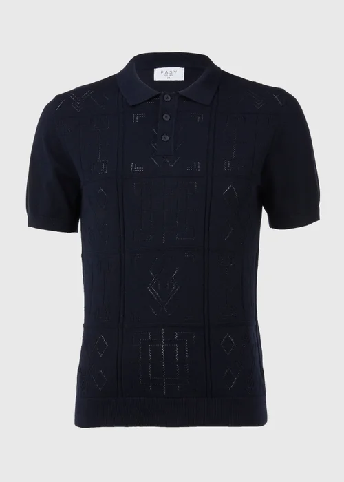 Navy Pointelle Smart Knitted Polo - S Image 5