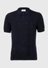 Navy Pointelle Smart Knitted Polo - S Image 5