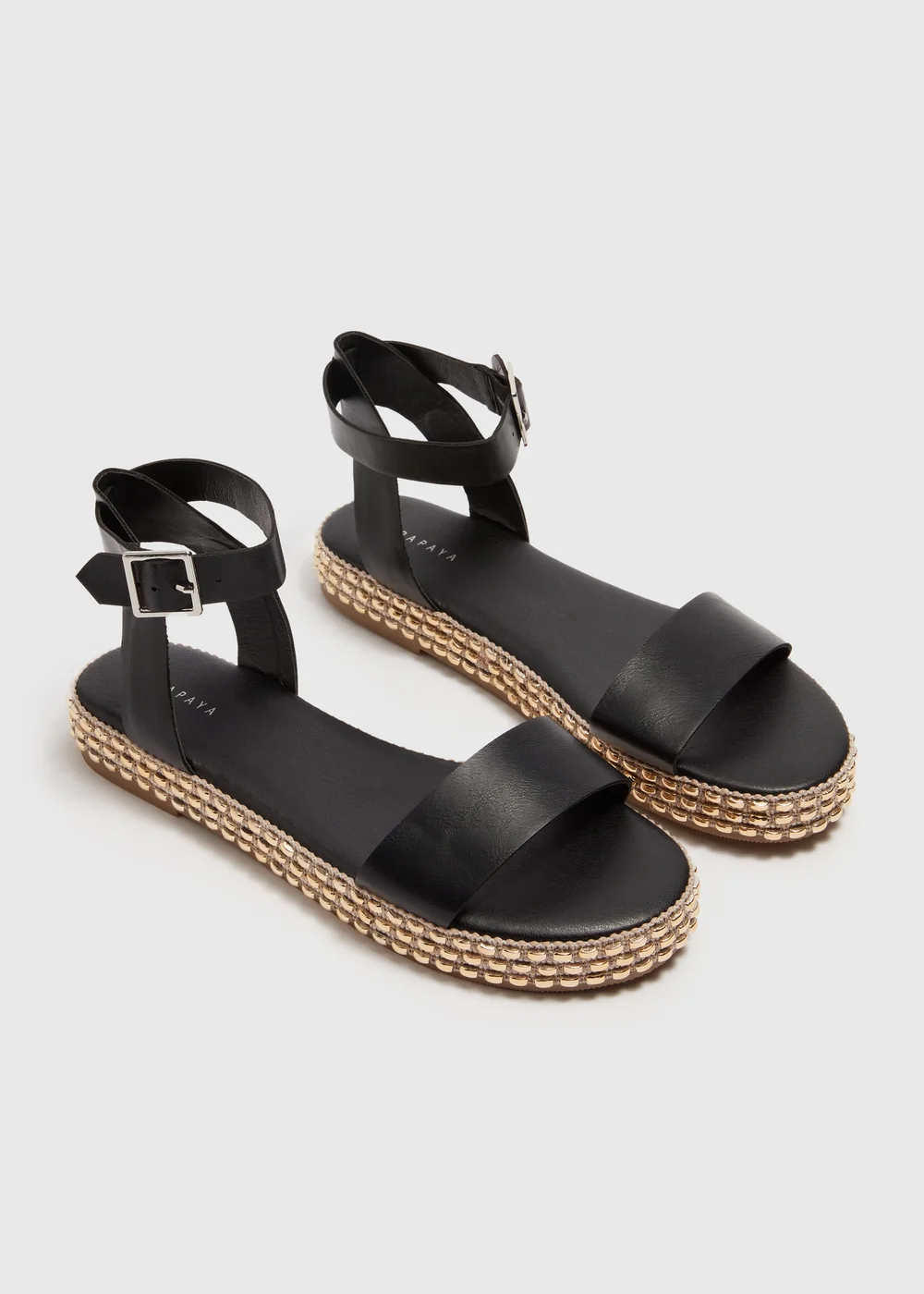 Black Gold Trim Flatform Sandals - Size 3 Image 1