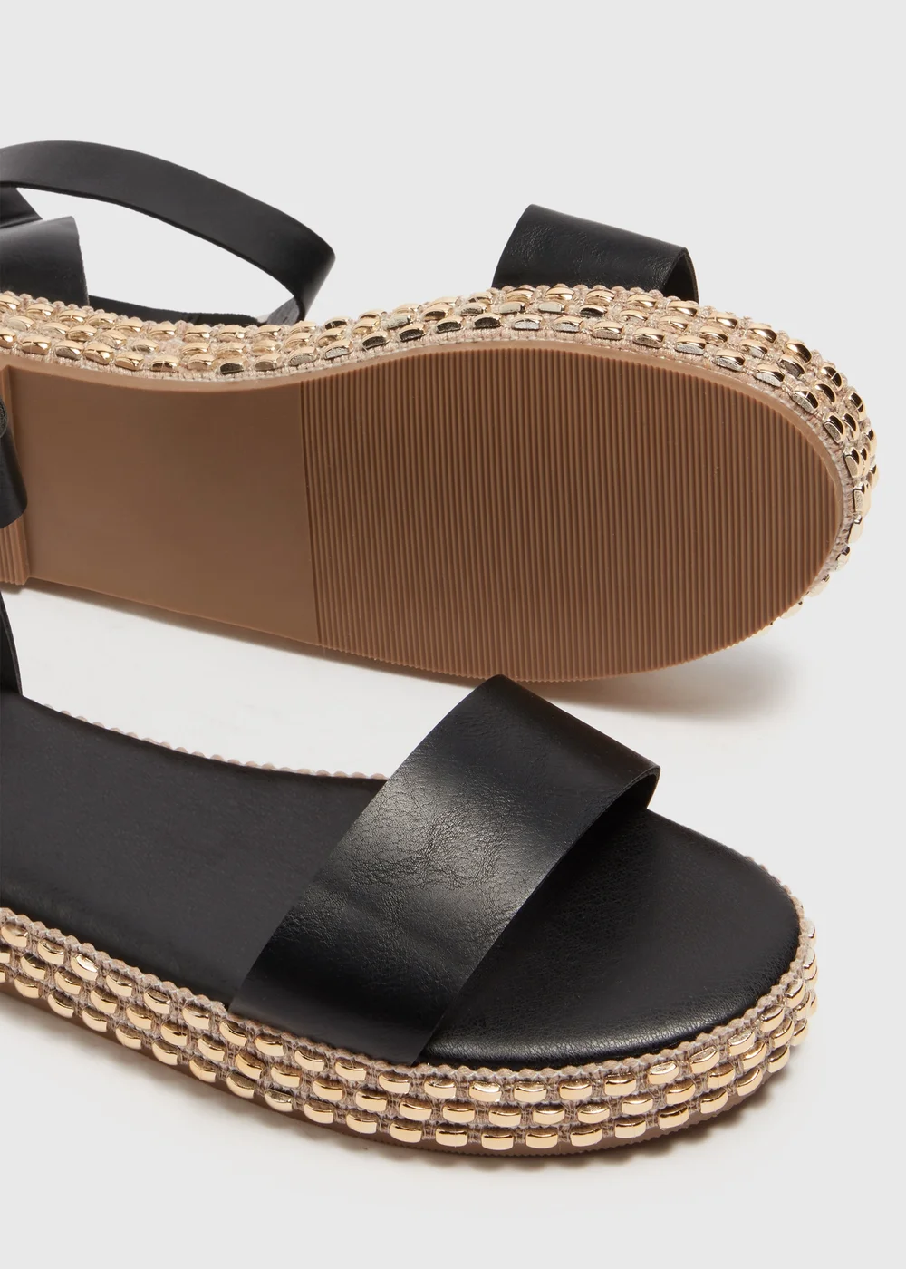 Black Gold Trim Flatform Sandals - Size 3 Image 2