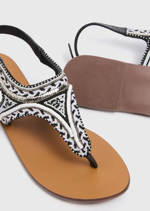 Black Leather Open Toe Sandals - Size 3 Image 2