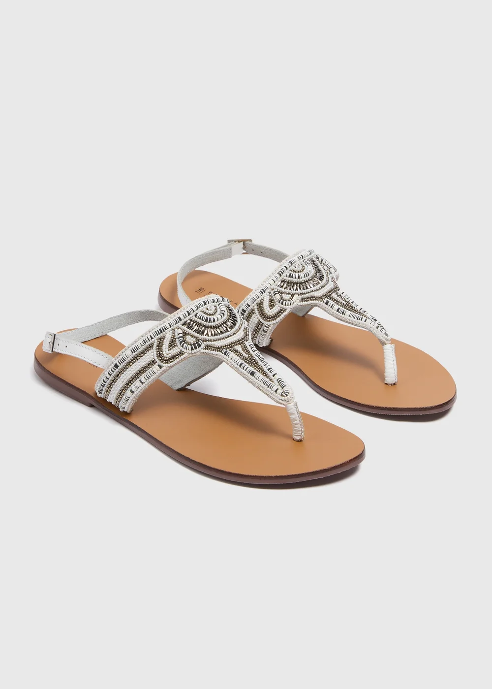 White Leather Flat Sandals - 3 Image 1