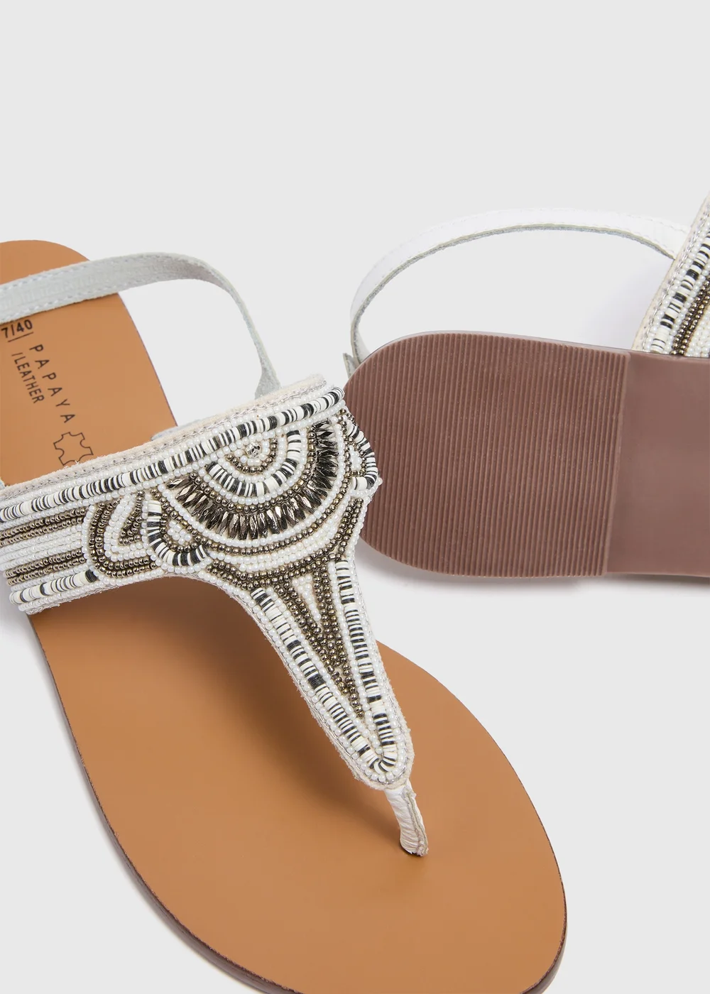 White Leather Flat Sandals - 3 Image 2