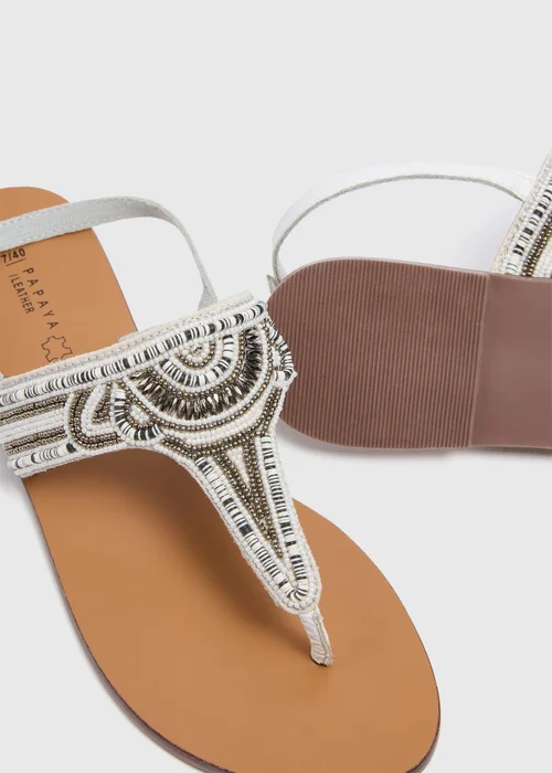 White Leather Flat Sandals - 3 Image 2