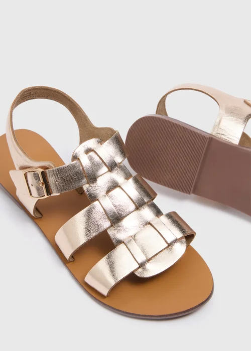 Gold Leather Gladiator Sandals - Size 3 Image 2