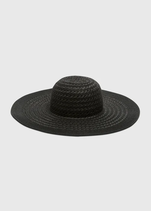 Black Straw Floppy Hat - One Size Image 1