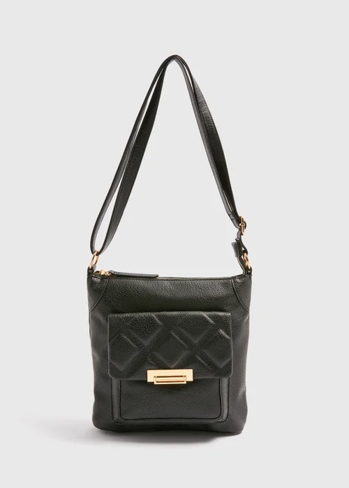 Black PU Tumbled Messenger Bag - One Size Image 3