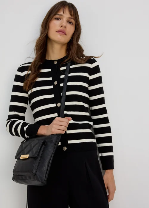 Black PU Tumbled Messenger Bag - One Size Image 2