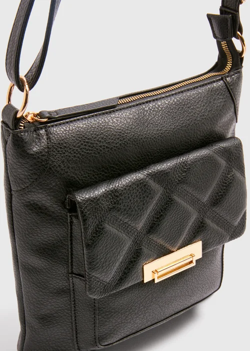 Black PU Tumbled Messenger Bag - One Size Image 4