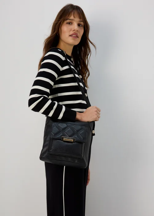 Black PU Tumbled Messenger Bag - One Size Image 1