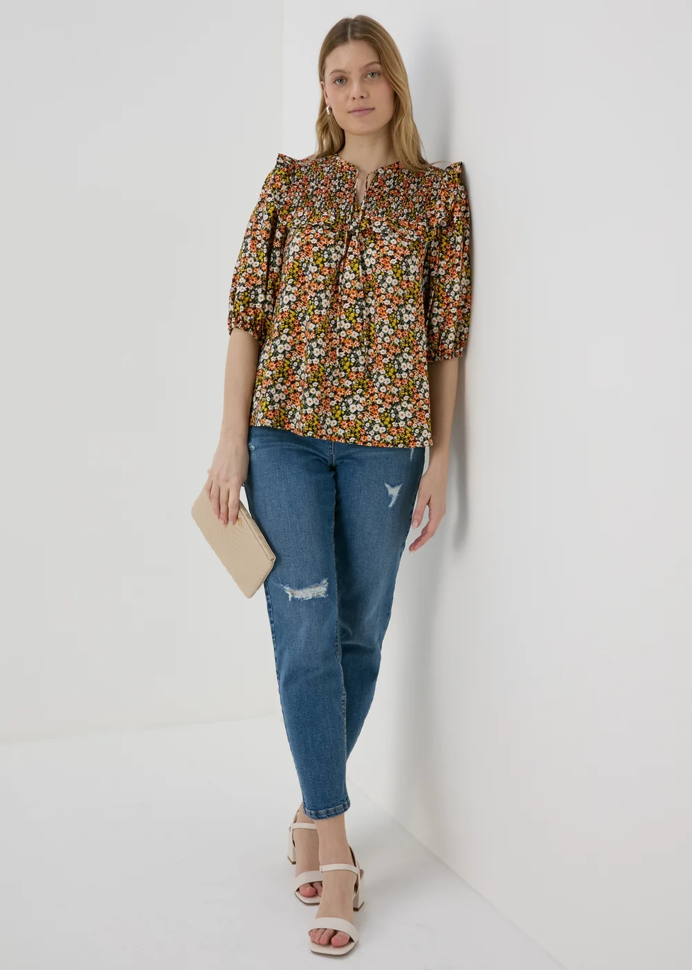 Orange Sheered Print Blouse - Size 8 Image 4