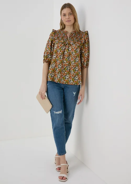 Orange Sheered Print Blouse - Size 8 Image 4