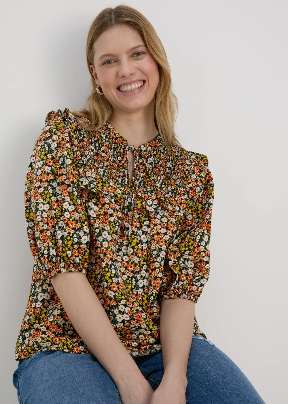 Orange Sheered Print Blouse - Size 8 Image 1