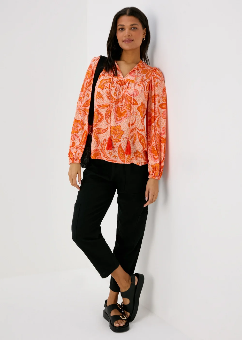 Orange Tassel Boho Blouse Top - 8 Image 4