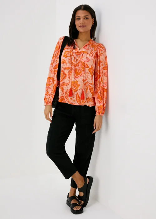 Orange Tassel Boho Blouse Top - 8 Image 4
