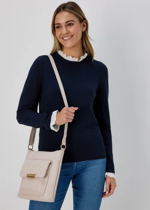 Nude PU Tumbled Messenger Bag - One Size Image 2