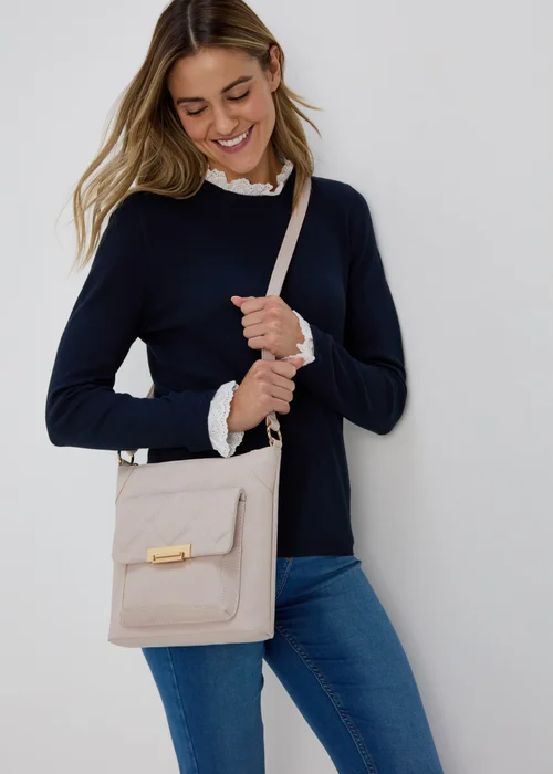 Nude PU Tumbled Messenger Bag - One Size Image 1
