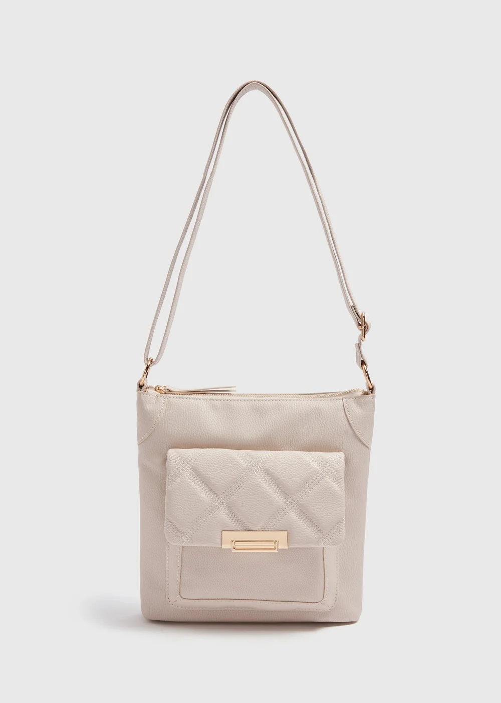 Nude PU Tumbled Messenger Bag - One Size Image 3
