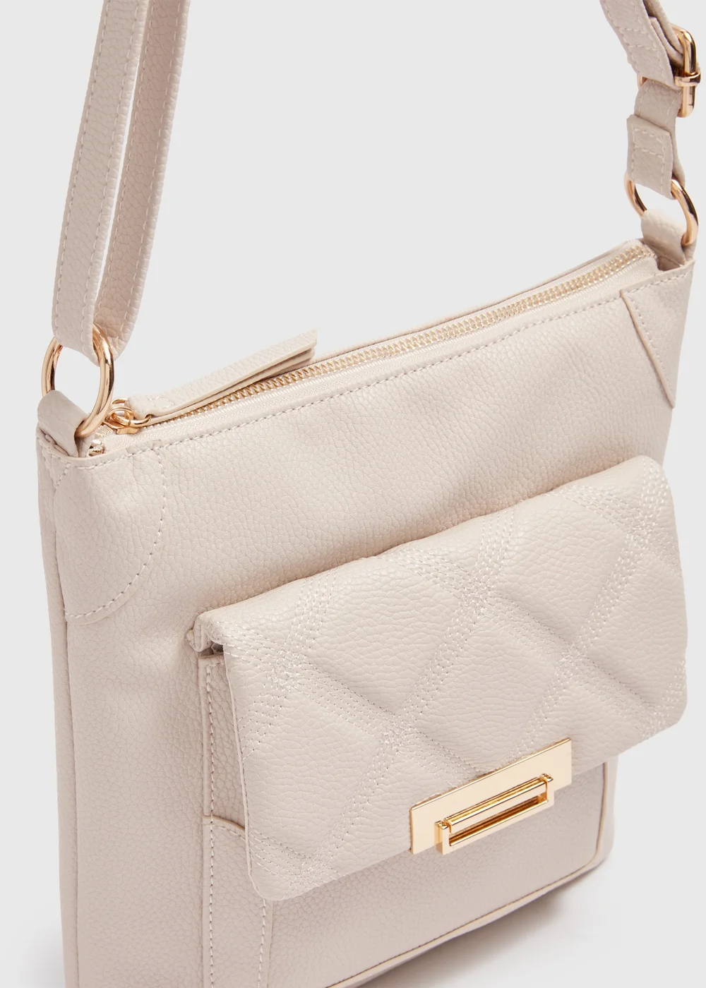 Nude PU Tumbled Messenger Bag - One Size Image 4