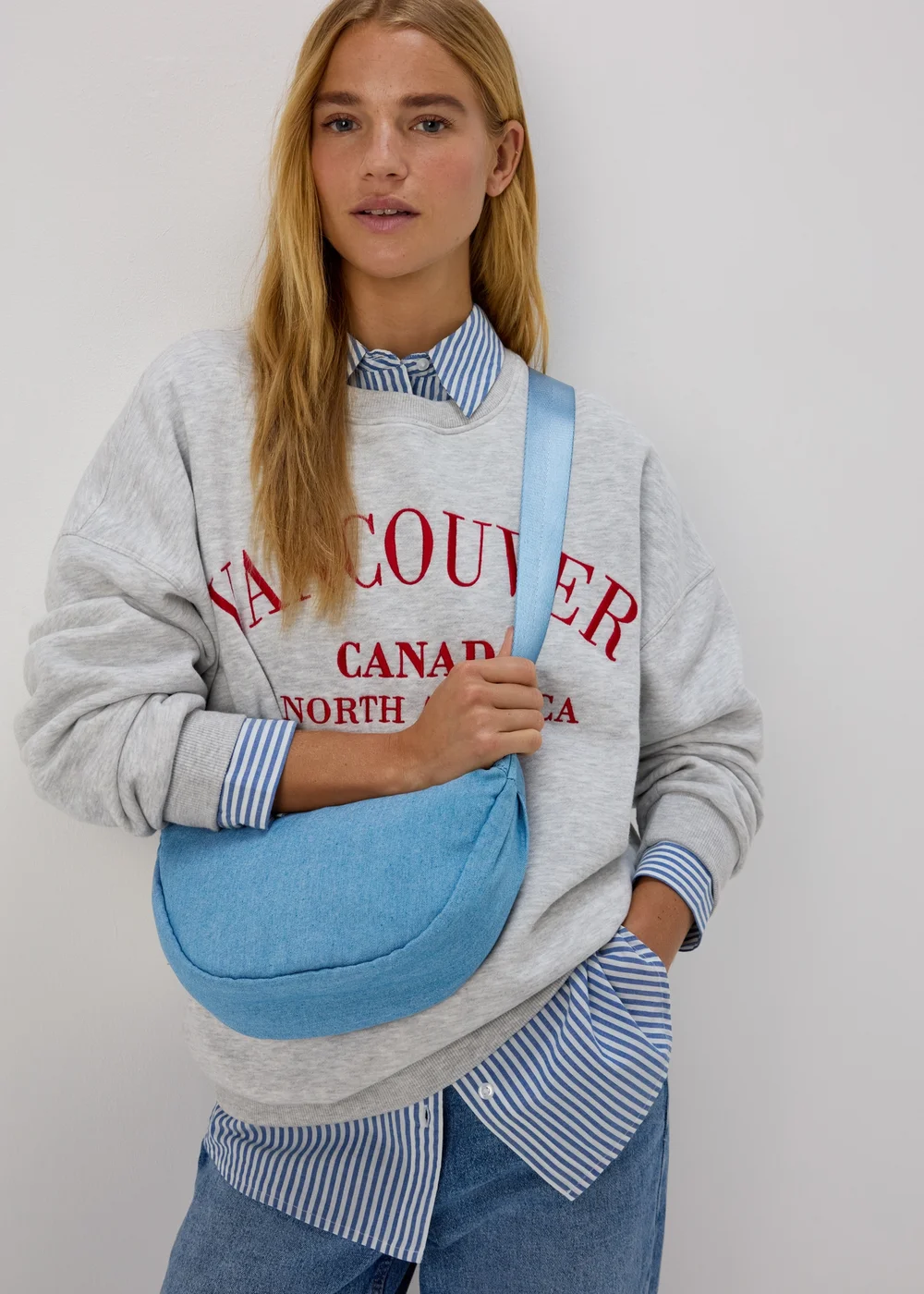 Denim Nylon Moon Bag - One Size Image 1