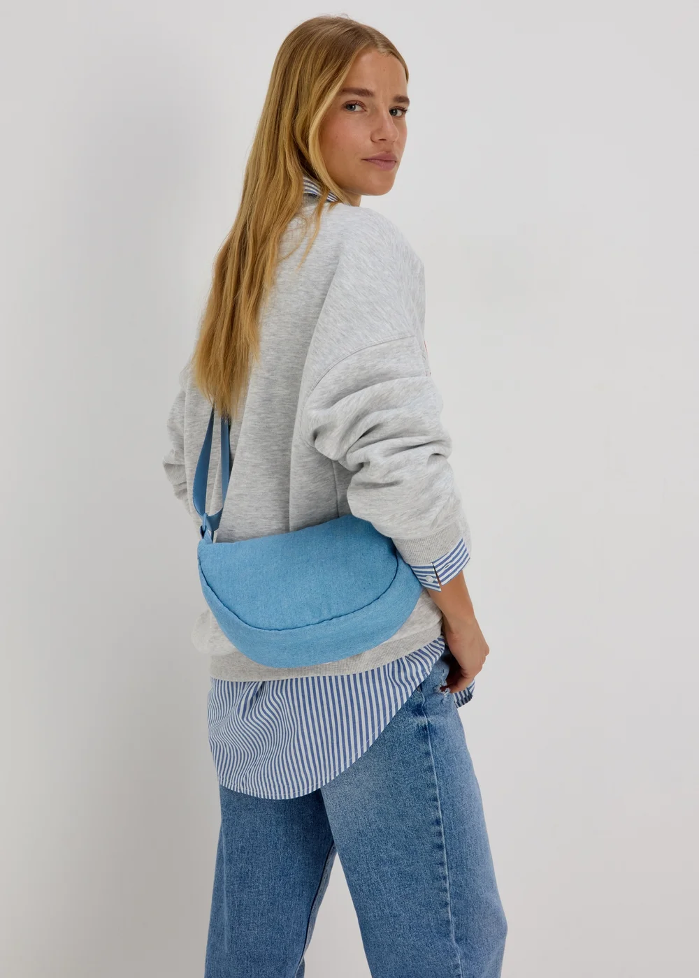 Denim Nylon Moon Bag - One Size Image 2