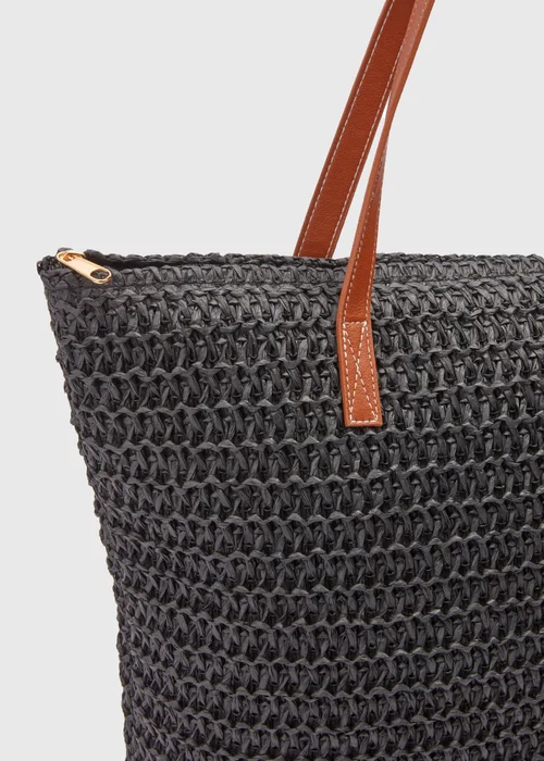 Black Straw Shopper Bag - One Size Image 2