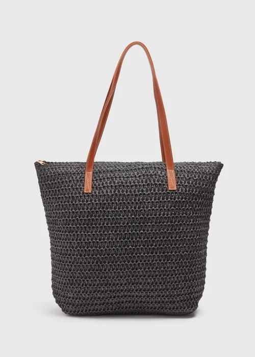 Black Straw Shopper Bag - One Size Image 1