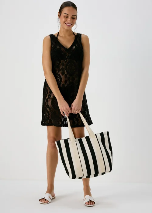 White & Black Nautical Beach Bag - One Size Image 2