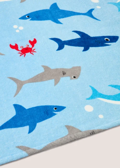 Blue Shark Print Cotton Beach Towel (140cm x 70cm) Image 2