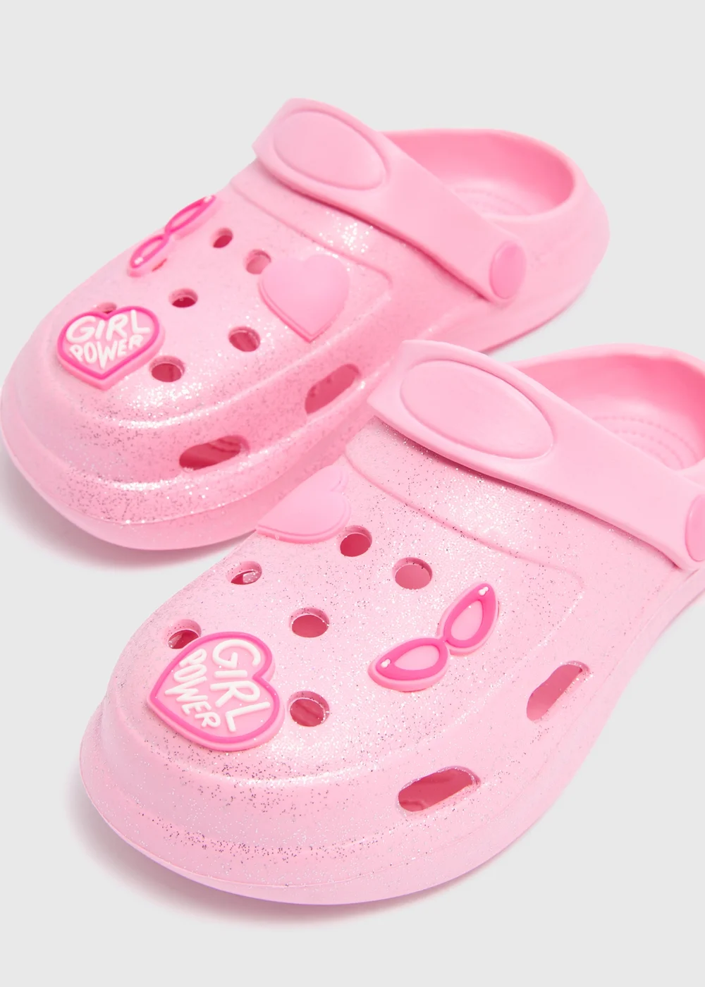Girls Pink Glitter Badge Clogs (Younger 10- Older 5) - Size 1 Image 2