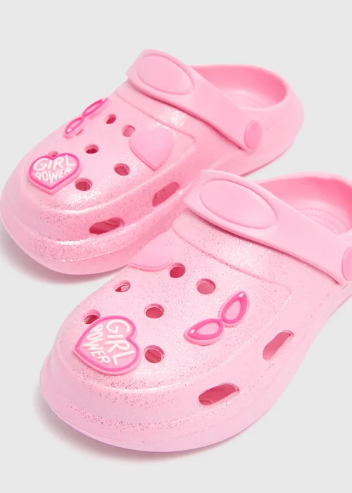 Girls Pink Glitter Badge Clogs (Younger 10- Older 5) - Size 1 Image 2