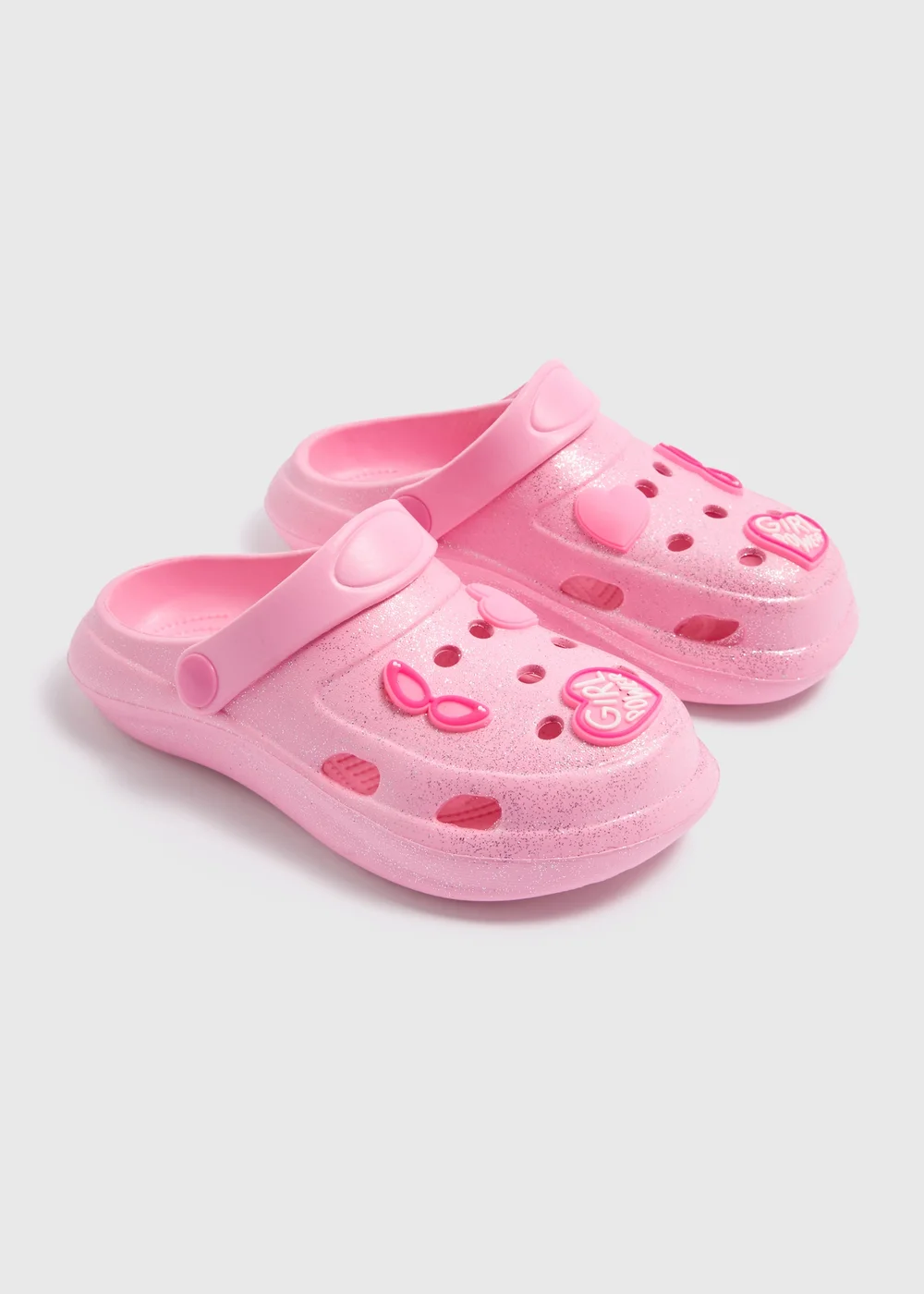 Girls Pink Glitter Badge Clogs (Younger 10- Older 5) - Size 1 Image 1