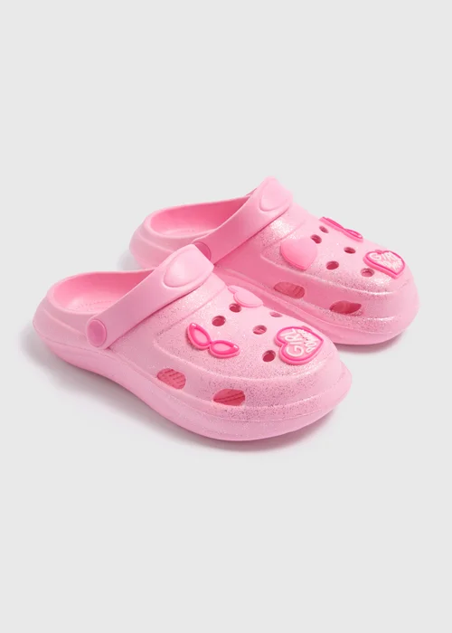 Girls Pink Glitter Badge Clogs (Younger 10- Older 5) - Size 1 Image 1