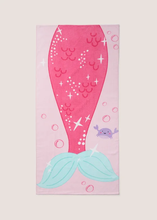Pink Mermaid Print Beach Towel (140cm x 70cm) Image 1