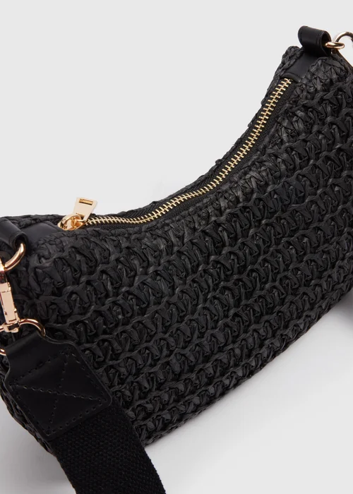 Black Mono Straw Camera Bag - One Size Image 4