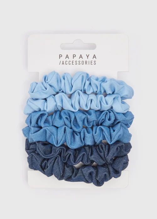 6 Pack Blue Denim Scrunchy - One Size Image 1