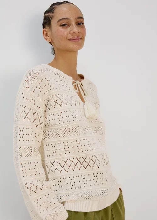 Cream Tie Front Stitch Jumper - XS Image 3