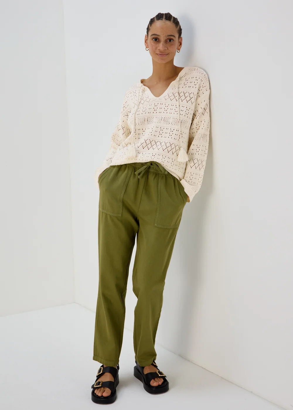 Cream Tie Front Stitch Jumper - XS Image 4