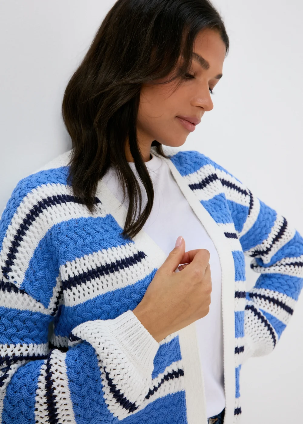 Ivory Stripe Pointelle Stitch Cardigan - XS Image 3