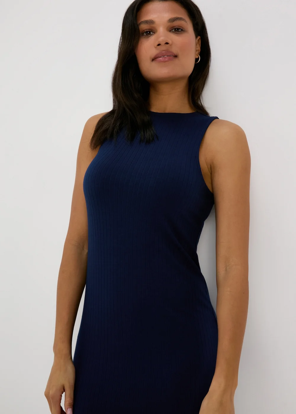 Navy Racer Ribbed Midi Dress - 8 Image 3