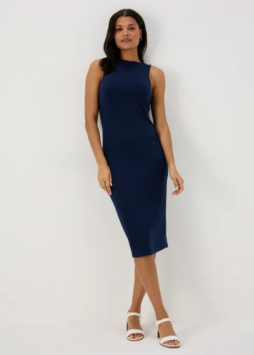 Navy Racer Ribbed Midi Dress - 8 Image 4