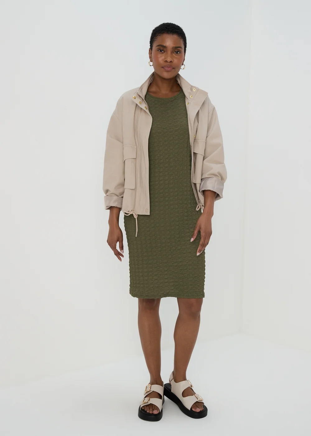 Khaki Hyper Texture Mini Dress - 8 Image 4