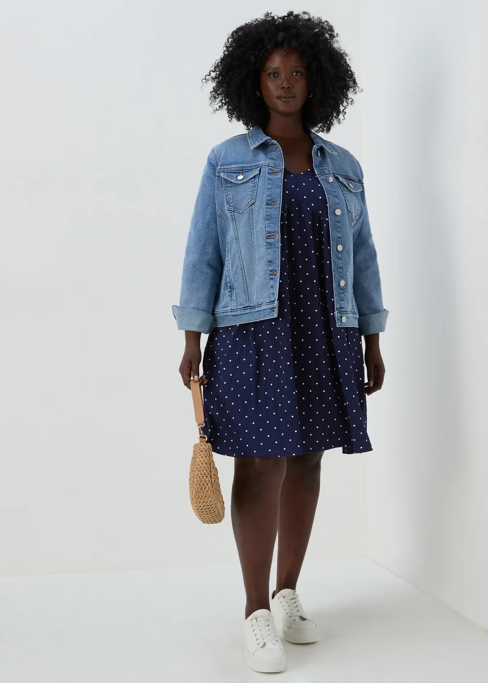 Navy Spotted Crinkle Boho Mini Dress - 8 Image 4