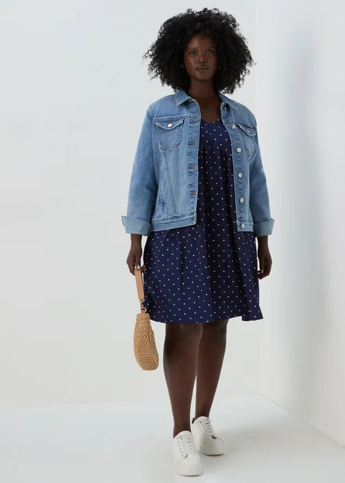 Navy Spotted Crinkle Boho Mini Dress - 8 Image 4