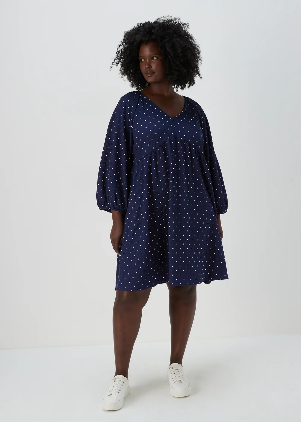 Navy Spotted Crinkle Boho Mini Dress - 8 Image 1