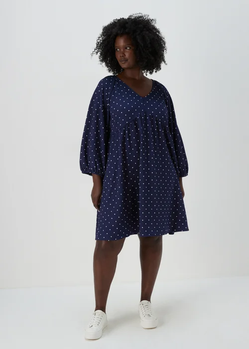 Navy Spotted Crinkle Boho Mini Dress - 8 Image 1
