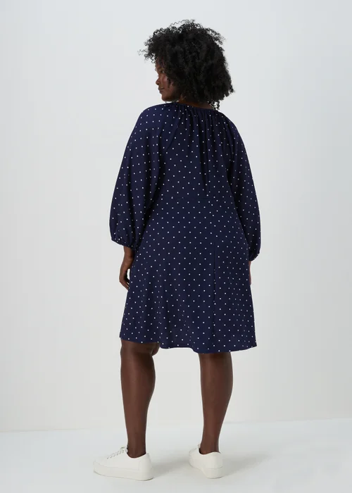 Navy Spotted Crinkle Boho Mini Dress - 8 Image 2